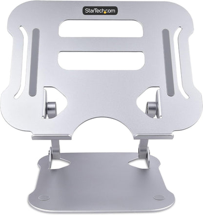 StarTech.com Laptop Stand for Desk, Ergonomic Laptop Stand Adjustable Height, Aluminum, Portable, Max. 22lb (10kg), Foldable Laptop Holder - Angled Notebook Computer Riser/Lift (ADJ-LAPTOP-RISER