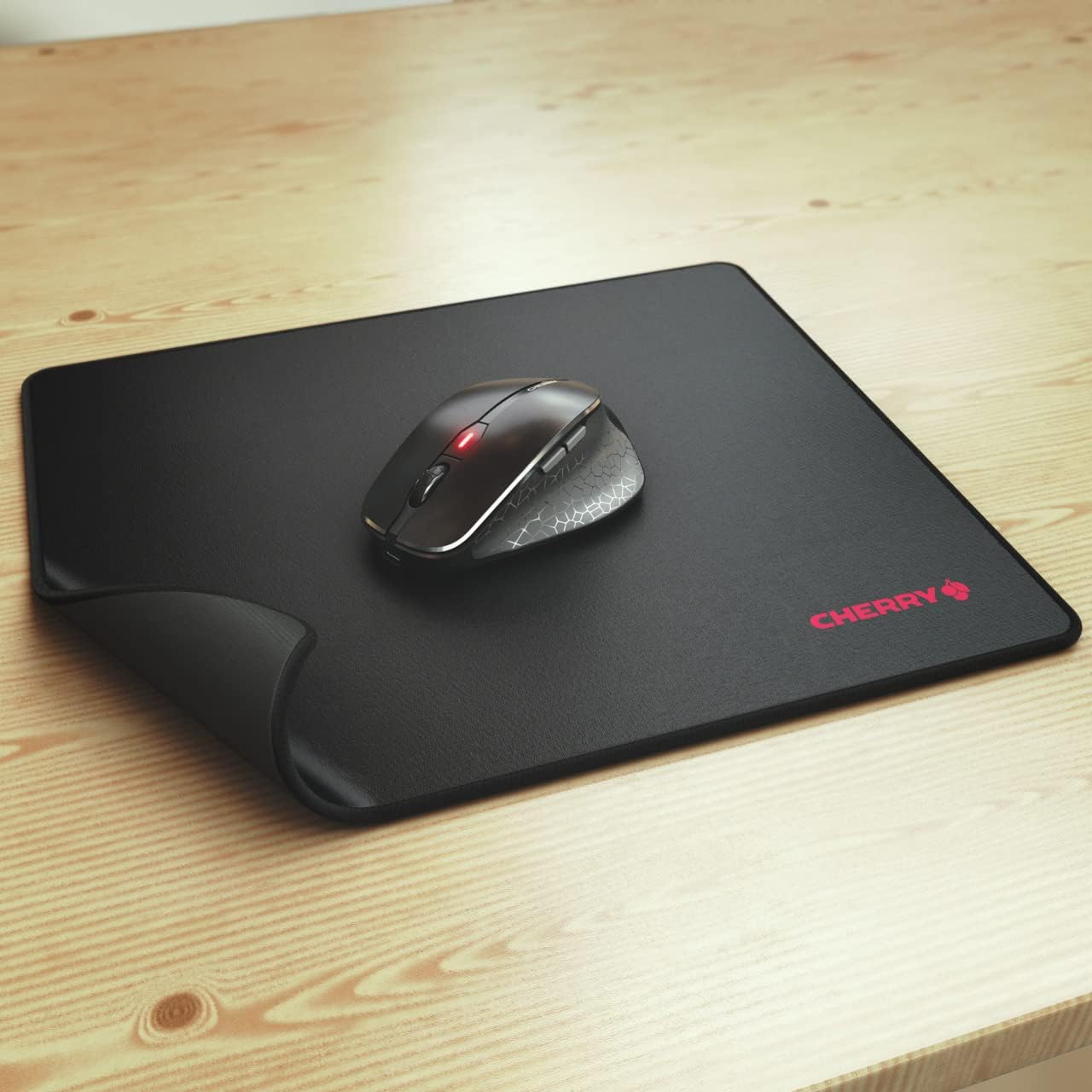 CHERRY MP 1000, PREMIUM MOUSEPAD XL, 30 cm x 35 cm, sewn edges, suitable for all mouse sensors, non-slip, can be rolled up, black