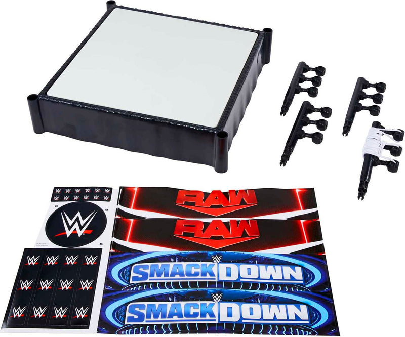 WWE Superstar Ring, 14 inches with Spring-Loaded Mat, 4 Event Apron Stickers & Pro-Tension Ropes for WWE Action Figures, HLN13 2023