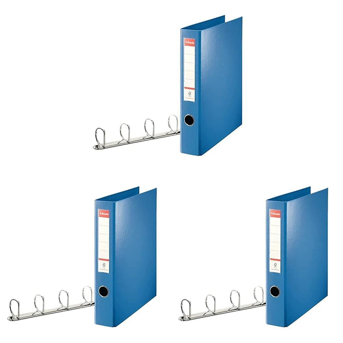 Esselte 4 Ring Binder, PP, Holds up to 380 Sheets, 60 mm Spine, 82405 - A4, Blue (Pack of 3