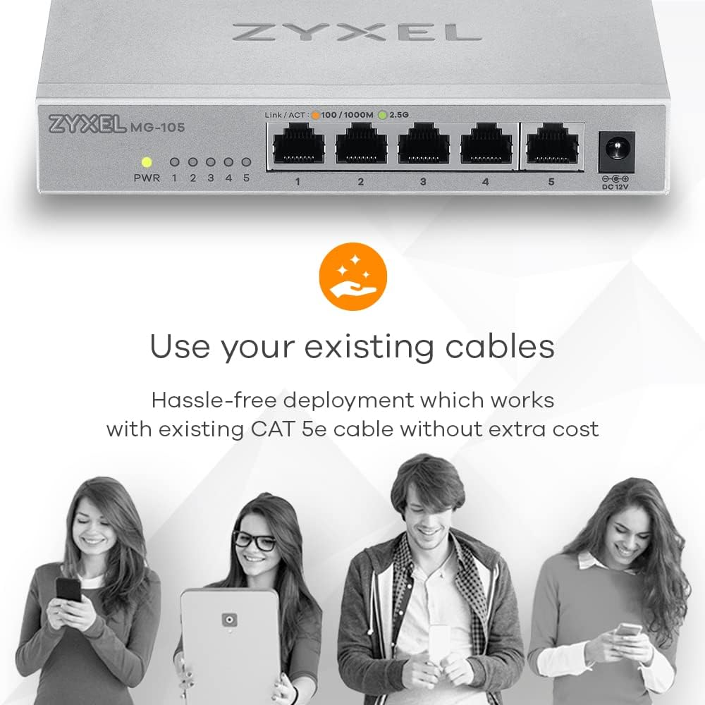 Zyxel 5-Port 2.5G Multi-Gigabit Unmanaged Switch for Home Entertainment or SOHO Network