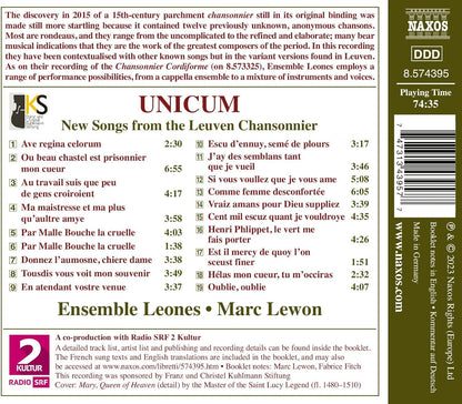 Unicum: New Songs from the Leuven Chansonnier