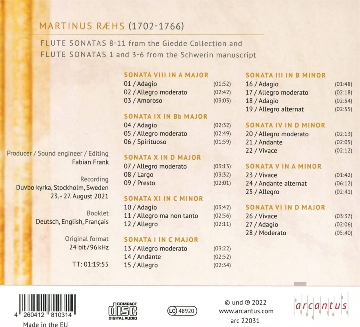 The Flute Sonatas By Martinus Ræhs: The Promise of a Night in June - Volume 2
