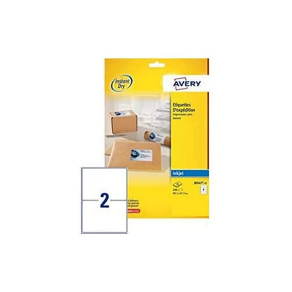 Avery Self Adhesive Parcel Shipping Labels, Inkjet Printers, 2 Labels Per A4 Sheet, 50 Labels, Quickdry (8168), White