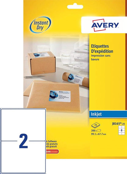 Avery Self Adhesive Parcel Shipping Labels, Inkjet Printers, 2 Labels Per A4 Sheet, 50 Labels, Quickdry (8168), White