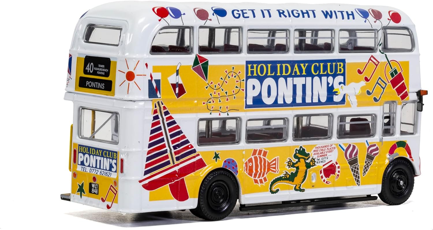 Corgi- Modelo Diecast, AEC RM, Blackpool Transport/Pontins, Blanco/Amarillo/Rojo, Color (OM46317