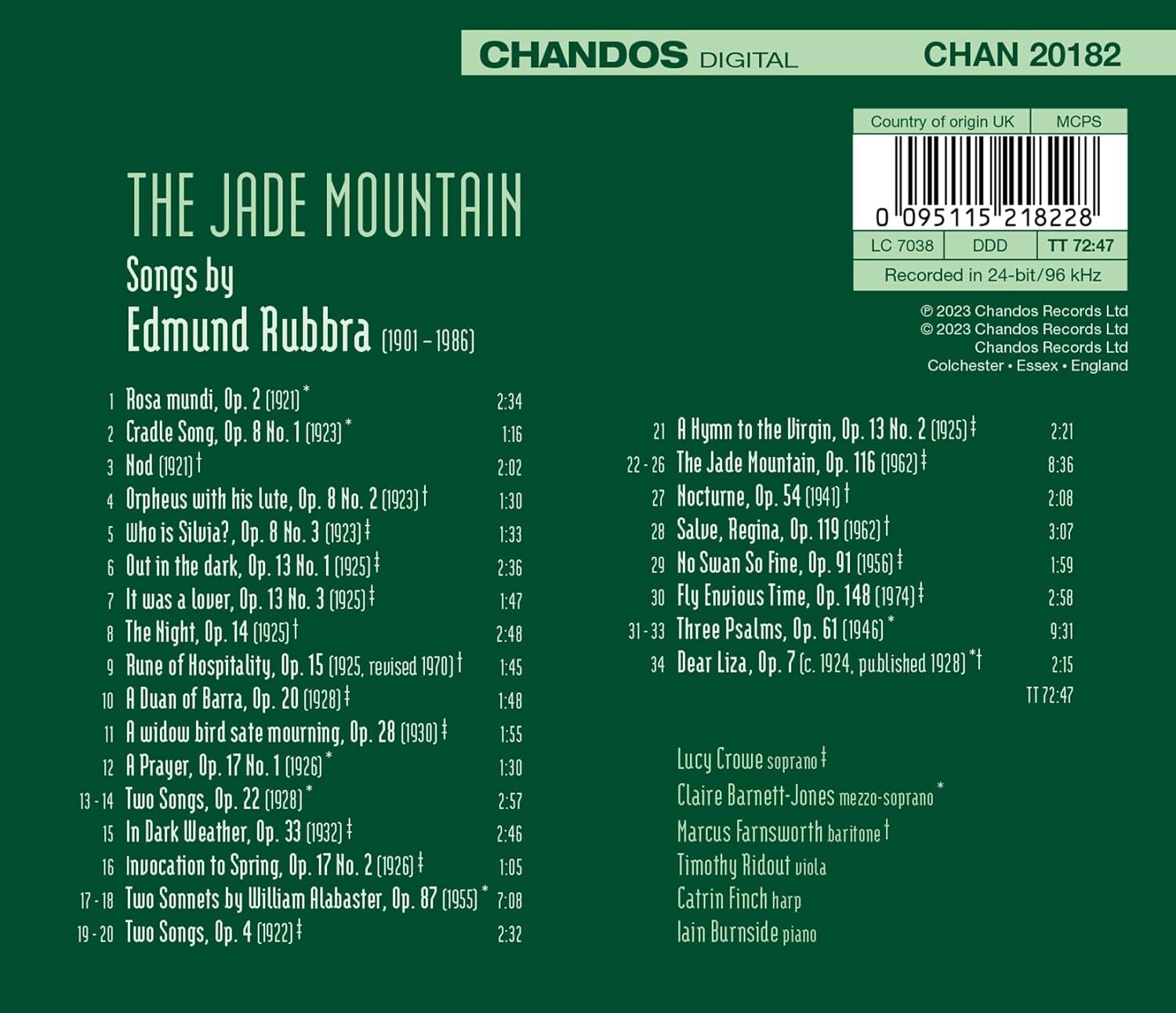 The Jade Mountain: Songs By Edmund Rubbra