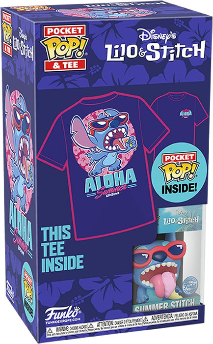 Funko Pocket POP! & Tee: Disney - Summer Stitch - for Children and Kids - Medium - T-Shirt - Clothes With Collectable Vinyl Minifigure - Gift Idea - Toys and Short Sleeve Top for Boys and Girls