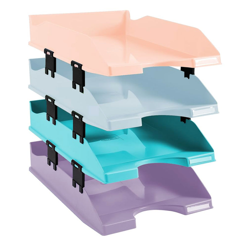 Exacompta - Ref 113296SETD - Aquarel Collection - Combo Midi Letter Tray - 346 x 255 x 65mm in Size, Suitable for A4+ Documents, Stackable, Approx. 500 Sheets - Assorted Colours (Pack of 4