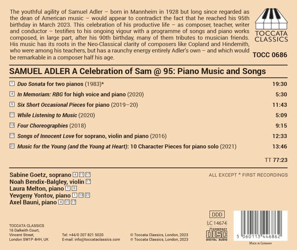 Samuel Adler: A Celebration of Sam @ 95: Piano Music and Songs
