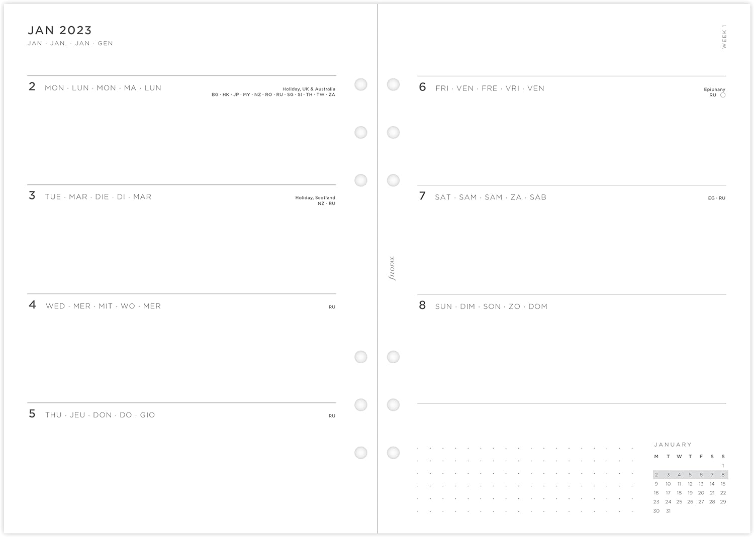 Filofax A5 Minimal Week on Two Pages 2023 Diary, White (23-68590