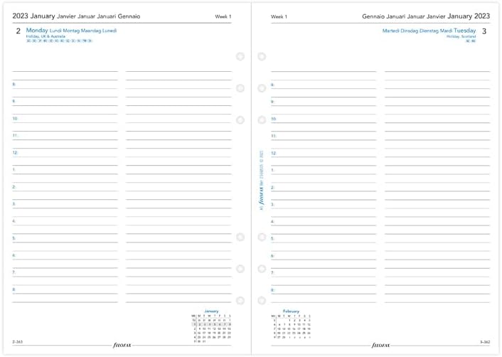 Filofax A5 day per page 5 language appointments diary - 2023, White,23-68515