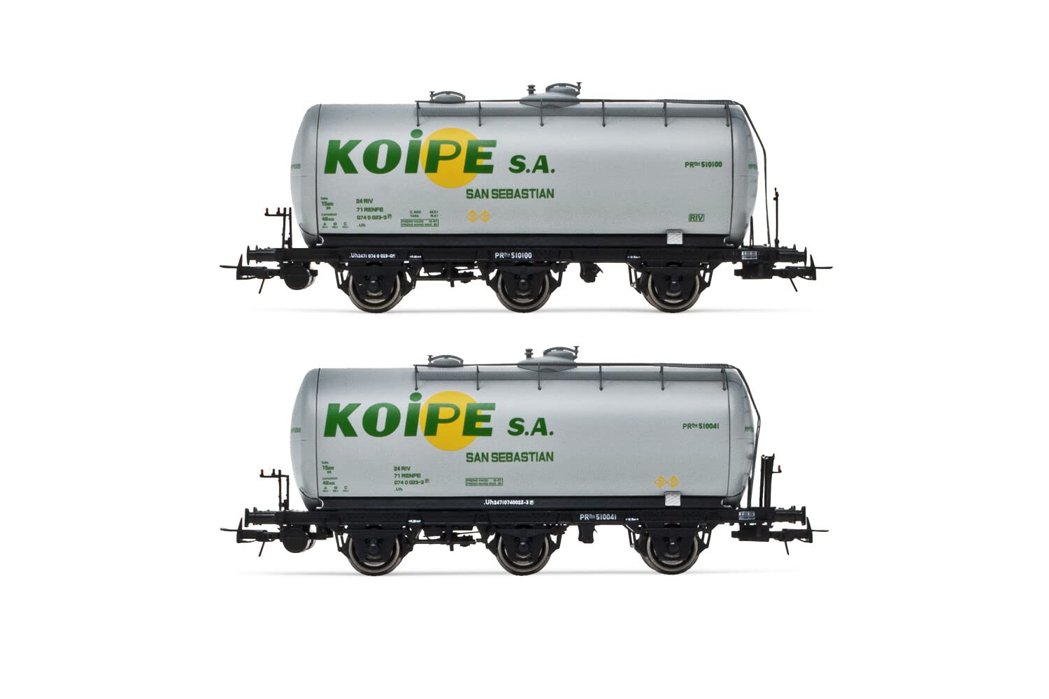 Electrotren, RENFE, Juego de 2 Unidades vagón Cisterna de 3 Ejes, decoración Koype, época IV, Color (HE6022