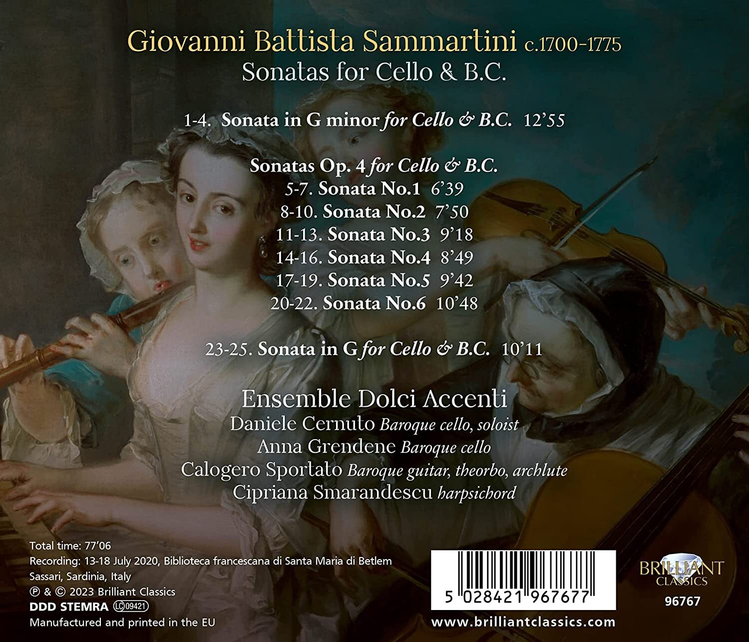 Giovanni Battista Sammartini: Sonatas for Cello & B.C.