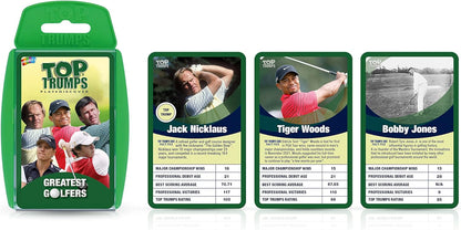 Top Trumps Golfers Classics Kartenspiel, Spielen Sie mit 30 der größten Golfer einschließlich Seve Ballesteros, Betsy King, Tiger Wood, Ben Hogan, entdecken Sie neue PGA- und LPGA-Fakten, 2+ Spiel für