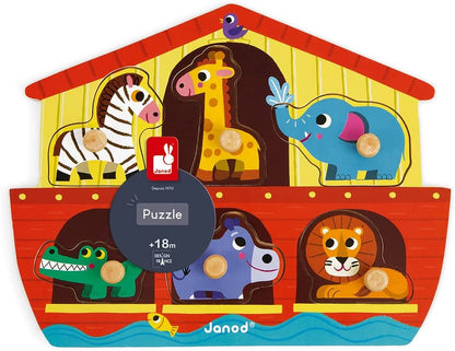 Janod J07062 Wooden Tenon Puzzles 6 pieces, Noah's Ark Arche Noah