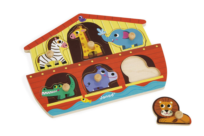 Janod J07062 Wooden Tenon Puzzles 6 pieces, Noah's Ark Arche Noah