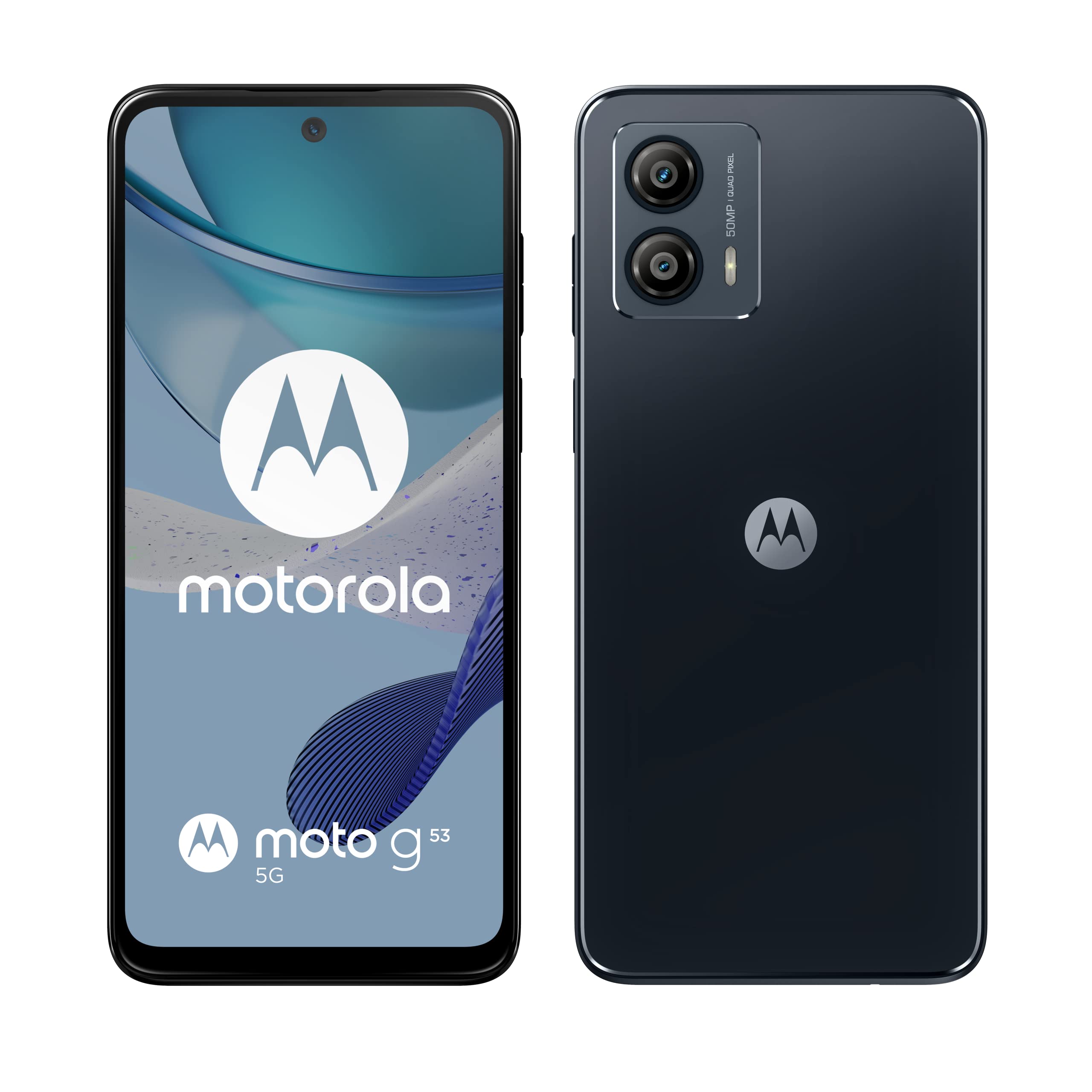 Motorolo moto (g53 5G, 6.5 Inch 120 Hz Display, 50 MP Camera, Dolby Atmos Stereo Speakers, 5000 mAh Battery, TurboPower Charging, 5G, Snapdragon 480+ Processor, 4/128 GB), Ink Blue