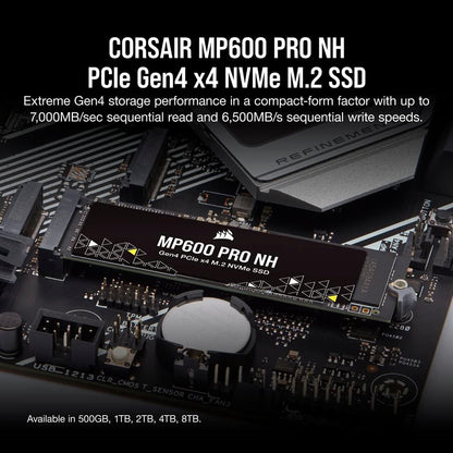Corsair MP600 PRO NH 2TB PCIe Gen4 x4 NVMe M.2 SSD – High-Density TLC NAND – M.2 2280 – DirectStorage Compatible - Up to 7,000MB/sec - No Heatsink - Black
