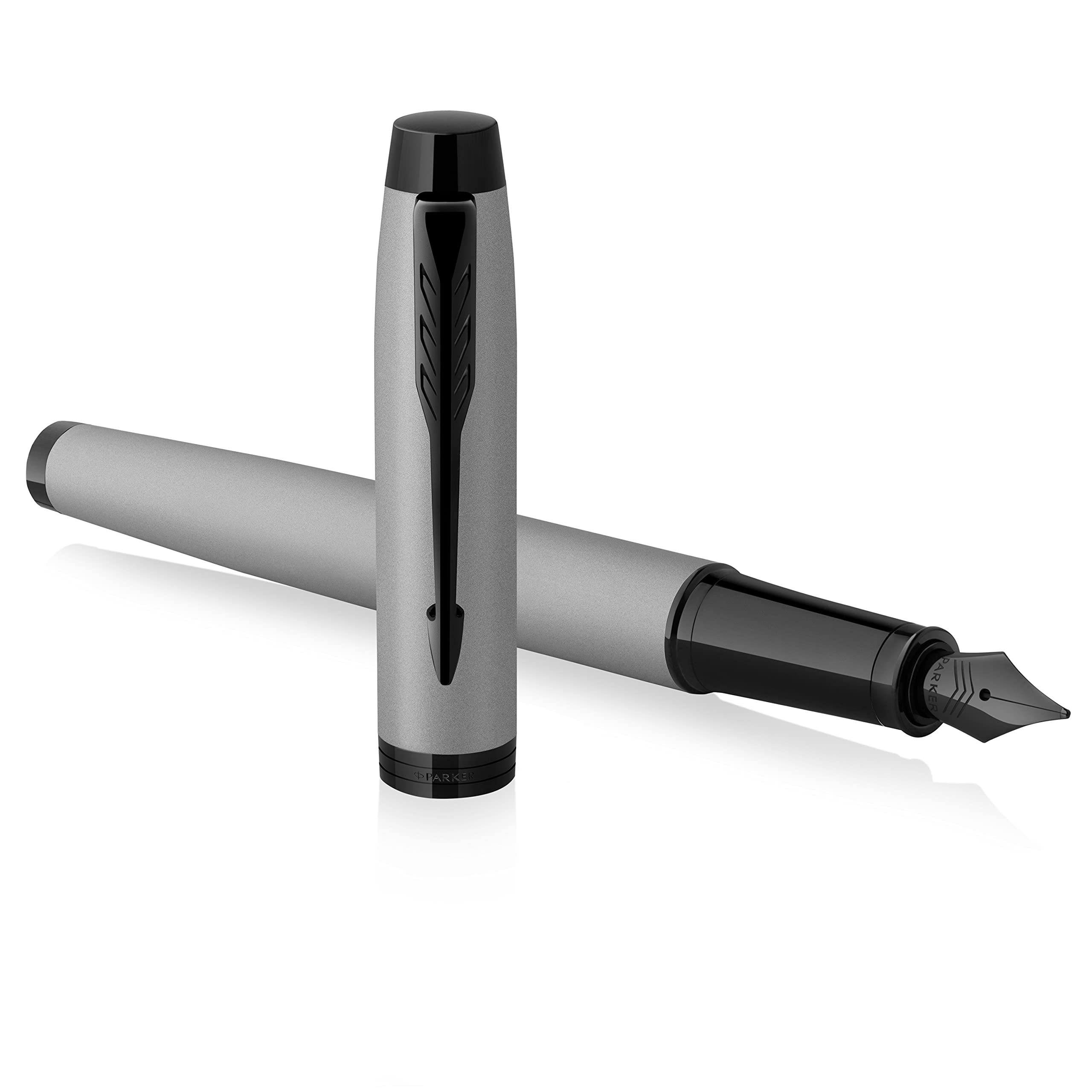 Parker IM Fountain Pen | Matte Grey with Black Trim | Medium Point with Blue Ink Cartridge | Gift Box Medium Nib Matte grey