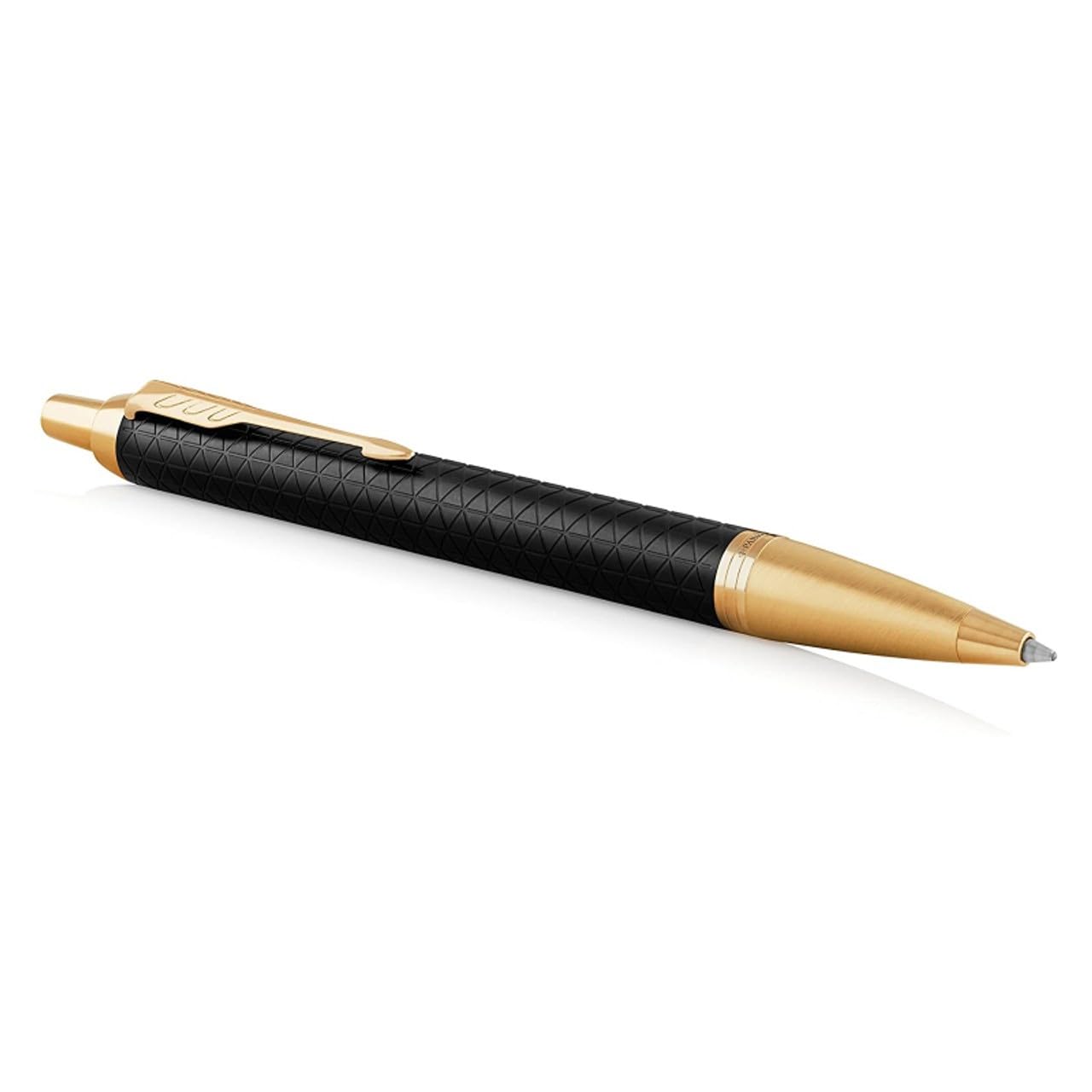 Parker IM Ballpoint Pen | Premium Black | Medium Point Blue Ink | Gift Box Premium Black Golden Trim Ballpoint