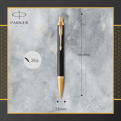 Parker IM Ballpoint Pen | Premium Black | Medium Point Blue Ink | Gift Box Premium Black Golden Trim Ballpoint