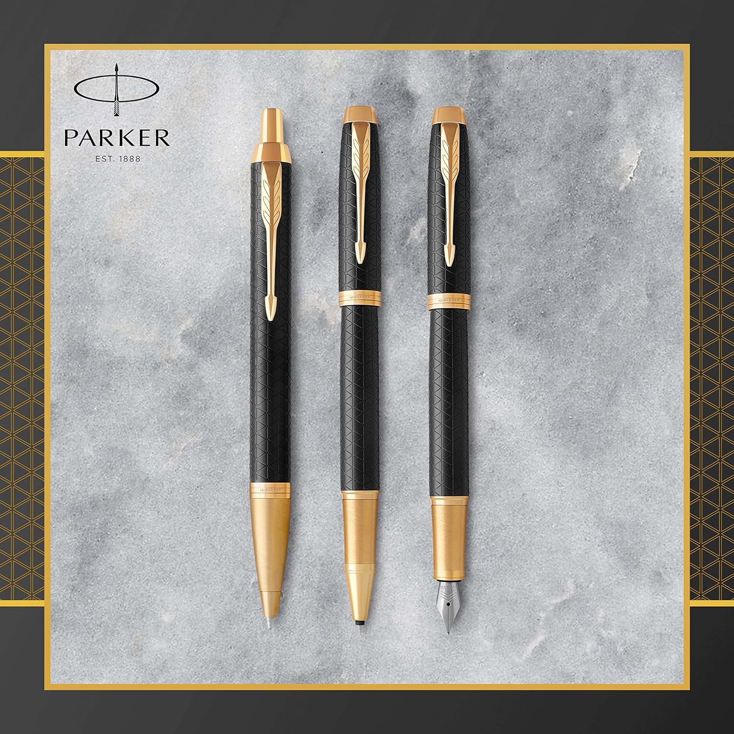 Parker IM Ballpoint Pen | Premium Black | Medium Point Blue Ink | Gift Box Premium Black Golden Trim Ballpoint
