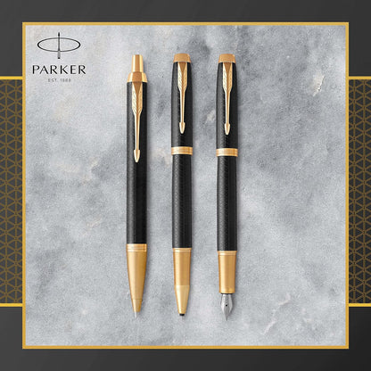 Parker IM Ballpoint Pen | Premium Black | Medium Point Blue Ink | Gift Box Premium Black Golden Trim Ballpoint