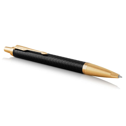 Parker IM Ballpoint Pen | Premium Black | Medium Point Blue Ink | Gift Box Premium Black Golden Trim Ballpoint