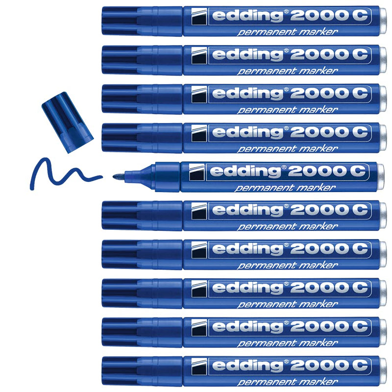 Edding 2000 C Permanent Marker - Blue - Box Of 10 - Round Nib 1.5-3 mm - Quick-Drying Permanent Markers - Waterproof, Smudge-Proof - for Cardboard, Plastic, Wood, Metal, Fabric - Marker Pen 03: 10 Pens - Blue
