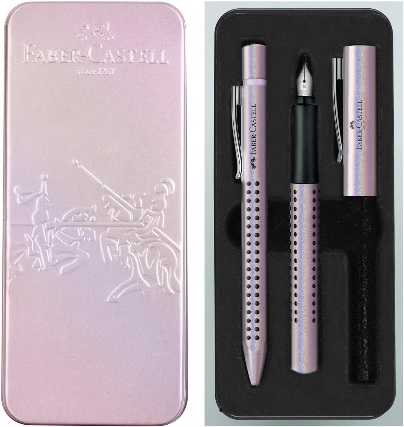 Faber Castell Grip Edition Fountain Pen and Ballpoint Pen Set - Glam Pearl White Set Single