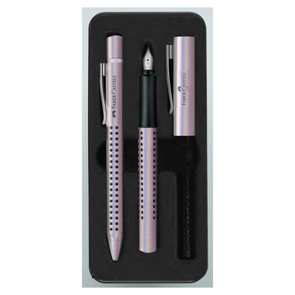 Faber Castell Grip Edition Fountain Pen and Ballpoint Pen Set - Glam Pearl White Set Single