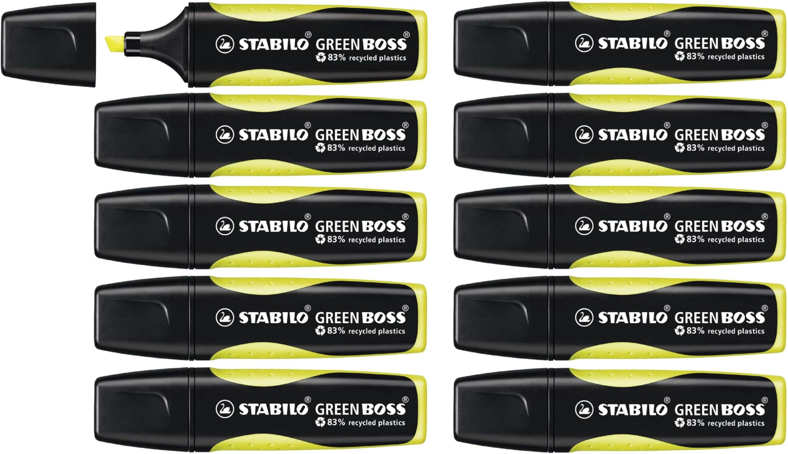 Eco-Friendly Highlighter - STABILO GREEN BOSS - Pack of 10 - Yellow