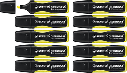 Eco-Friendly Highlighter - STABILO GREEN BOSS - Pack of 10 - Yellow