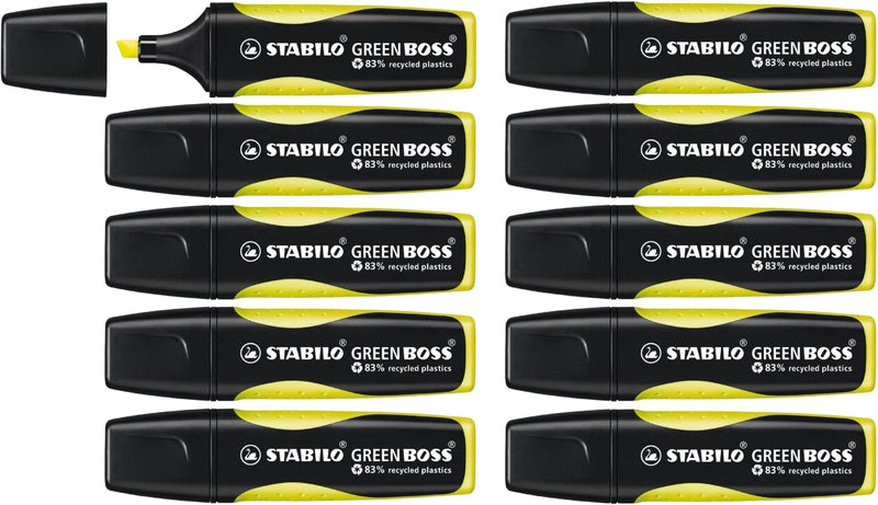 Eco-Friendly Highlighter - STABILO GREEN BOSS - Pack of 10 - Yellow
