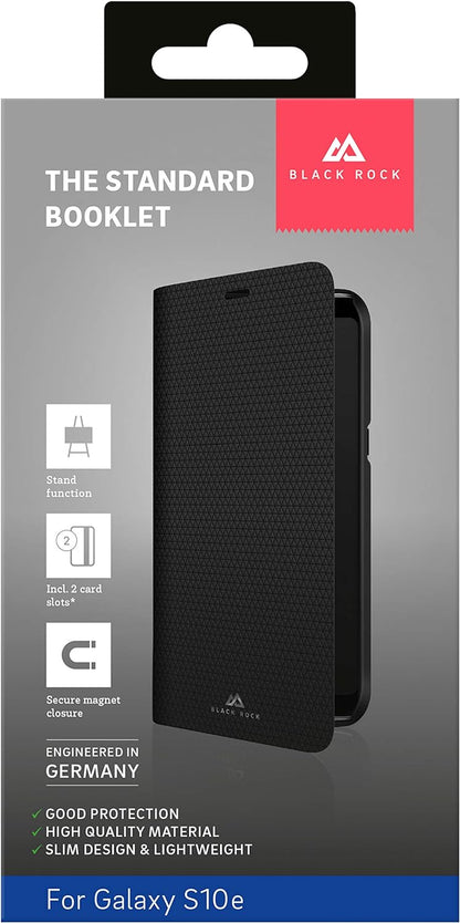 Black Rock"The Standard" Protective Case for Samsung Galaxy S10e, Slim Design, Plastic, Ideal Protection, 180° or 360° Protection, Magnetic Flap, Black