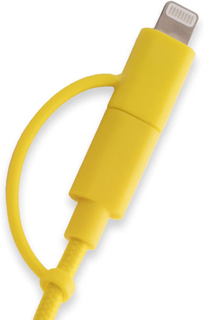 ESPRINET Pantone 3-in-1 Cable Yellow 1.2 m | USB-C, Lightning and Micro USB Connection in One Cable | Output Power up to 2.4 A | Reversible USB-C Adapter