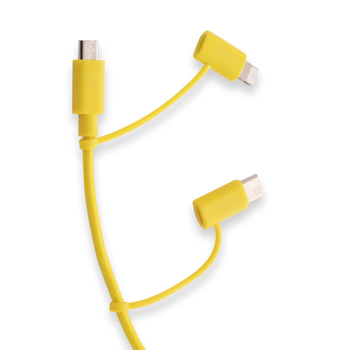 ESPRINET Pantone 3-in-1 Cable Yellow 1.2 m | USB-C, Lightning and Micro USB Connection in One Cable | Output Power up to 2.4 A | Reversible USB-C Adapter