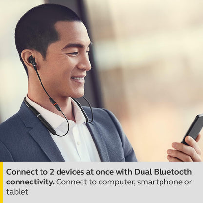 Jabra Evolve 65e In-Ear Headphones – Unified Communications Optimised Active Noise Cancelling Bluetooth Earbuds with Neckband for Wireless Calls, Music and Vibrating Alerts – black Black In-Ear All platforms