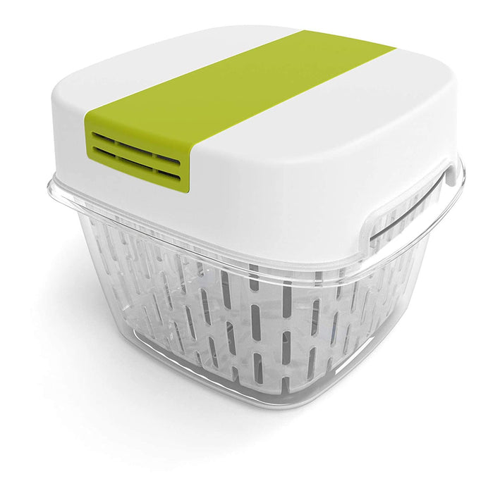 Rotho, Fresh, Fresh food box small with ventilation 1.6 l, Plastic (PP) BPA white/green, 1,6l (15,5 x 15,5 x 12,3 cm) 1,6l (15,5 x 15,5 x 12,3 cm) White/Green