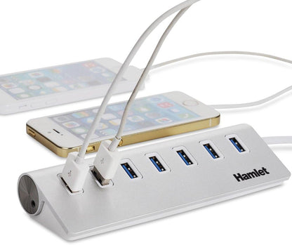 HAMLET Networking Hub Usb Hub 7 Ports Usb 3.0 Metal Silver Informatics