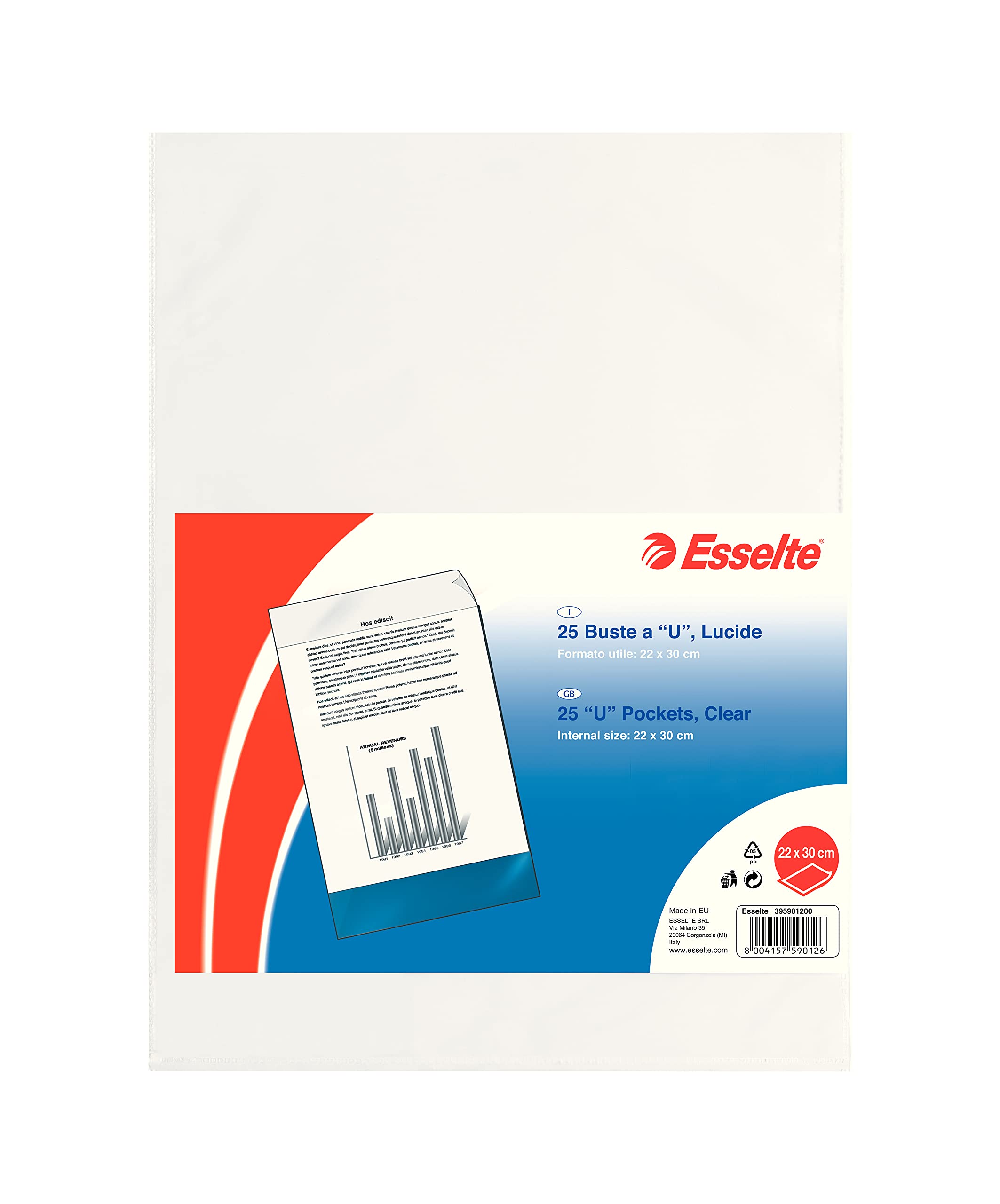 Esselte U Pocket Folders Polished, Folio in PP Clear 18x24 Transparent