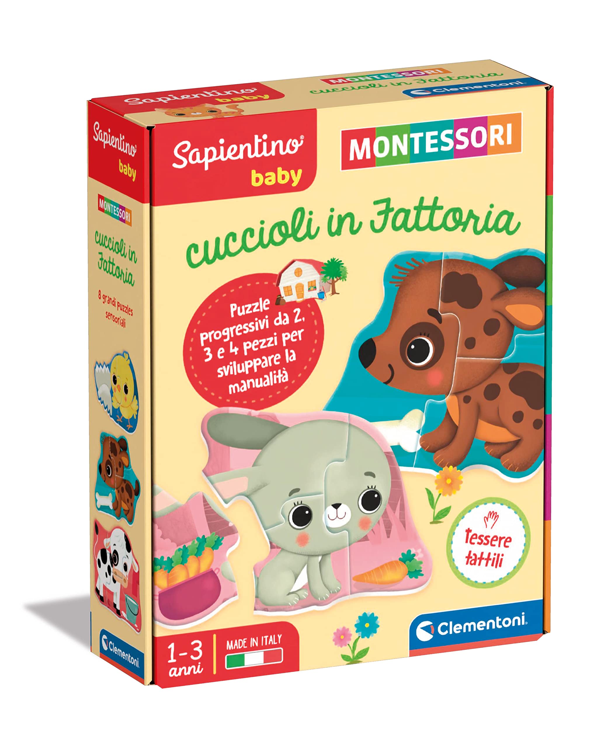 Clementoni 16410 Sapientino Baby Puppies on The Farm-Educational 1 Year (English Version), Montessori Games, Made in Italy, Multi-Coloured