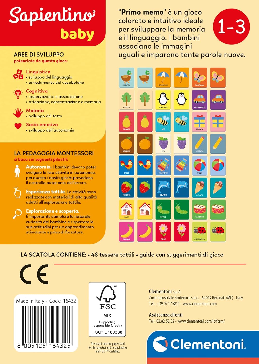 Clementoni 16432 Sapientino Baby First Memo-1 Year Educational, Montessori Flashcards, Memory Game-Made in Italy, English