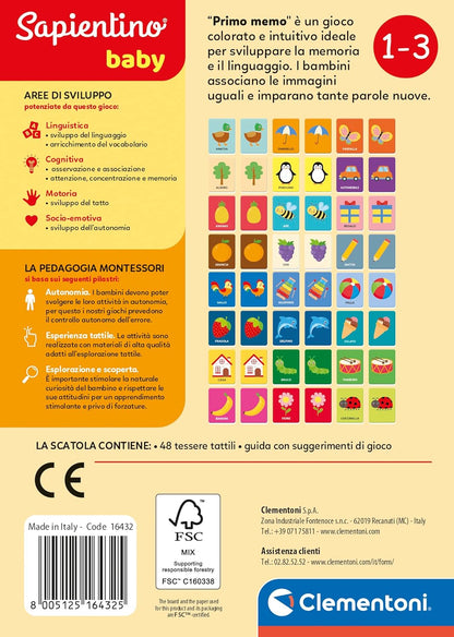 Clementoni 16432 Sapientino Baby First Memo-1 Year Educational, Montessori Flashcards, Memory Game-Made in Italy, English
