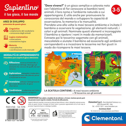 Clementoni - Sapientino-Dove Live-Educational Game 3 Years, Animal Flashcards-Made in Italy, Italian Color, 16786