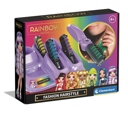 Clementoni 18709 Rainbow High-Multicolour Hair Chalk Set for Girls, Washable Brush, Art and Crafts for Kids Ages 7, Creative Toys-Made in Italy, multi-coloured, One Size