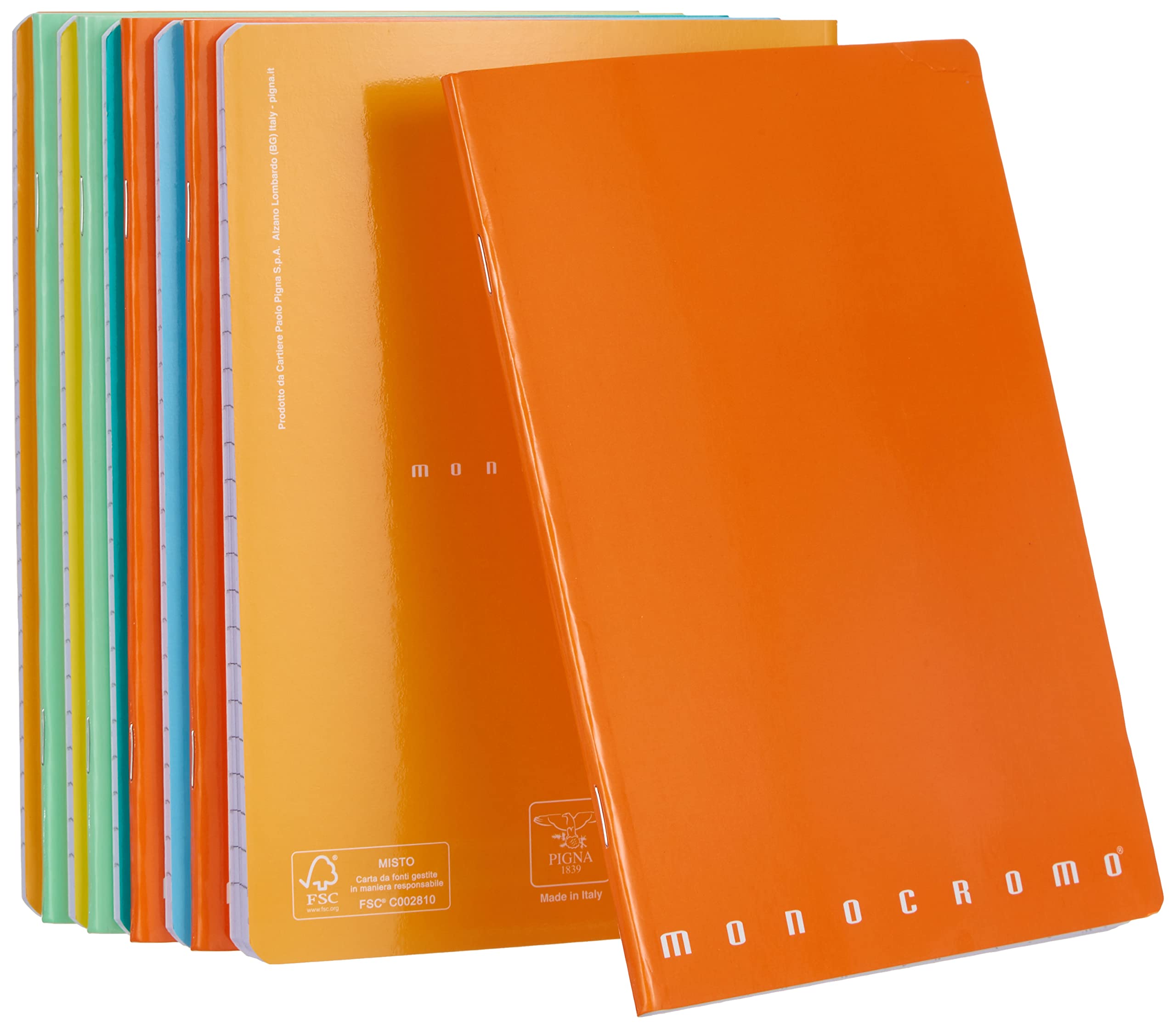Pigna Monochrome Ruled Notebooks Var. 1R Assorted Colours A5 (15 x 21 cm) Pack of 10 - Small Notebooks