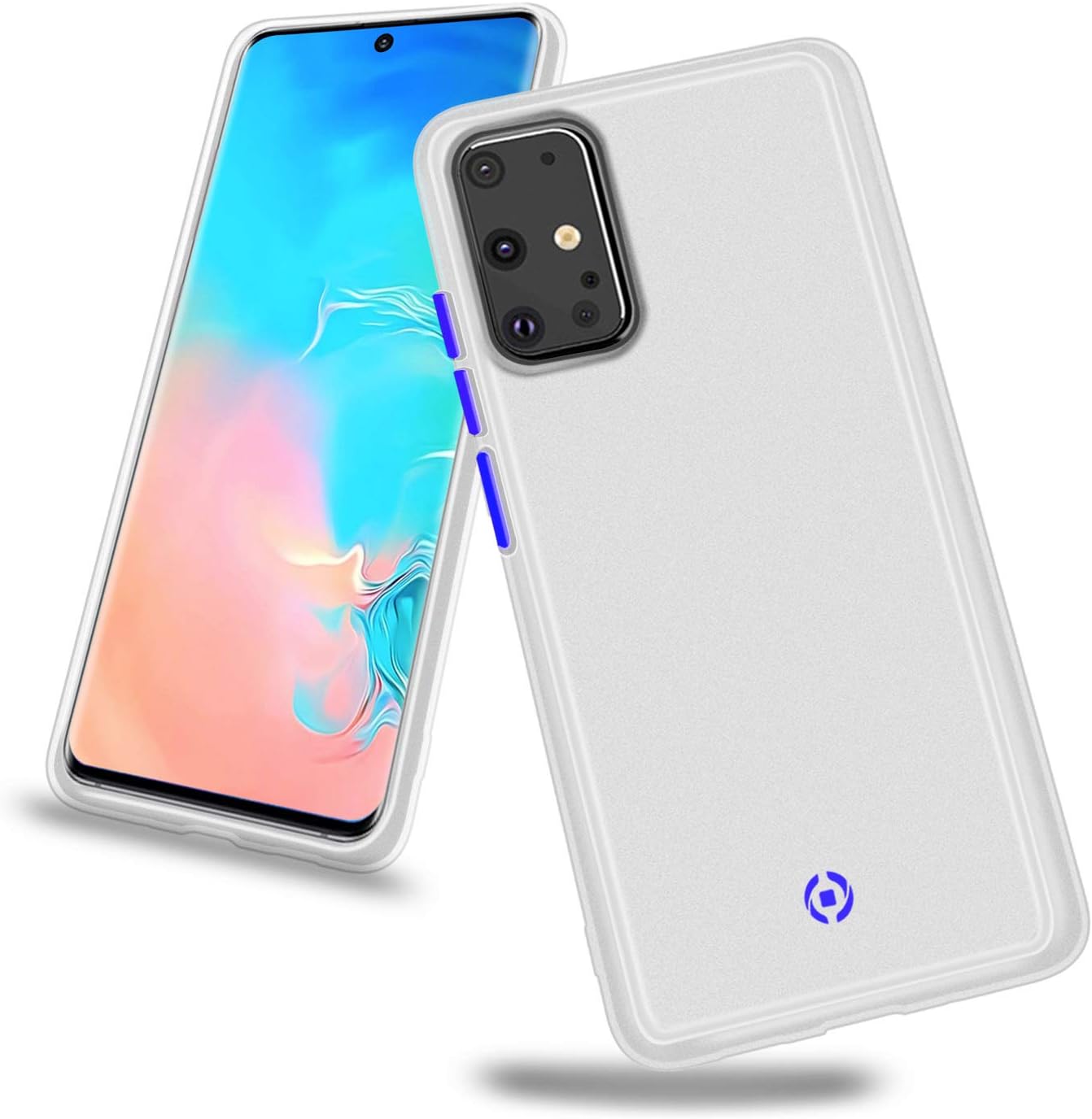 Celly Case for Samsung Galaxy S20+, Glacier Anti-Slip Protective Case, Translucent Matte Cover and Colorful Buttons, White.