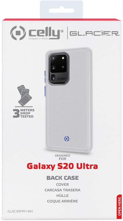Celly GLACIER991WH Case for Samsung Galaxy S20 Ultra with Glacier Non-Slip Protective Cover and Translucent Matte Cover and Coloured Buttons White